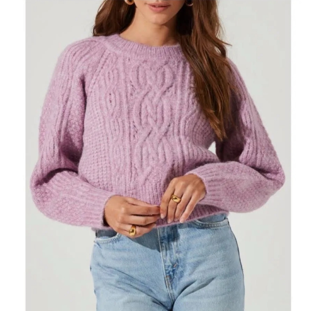 ASTR Celtic Cable Chunky‎ Cropped Knit Sweater In Lilac XL NWT